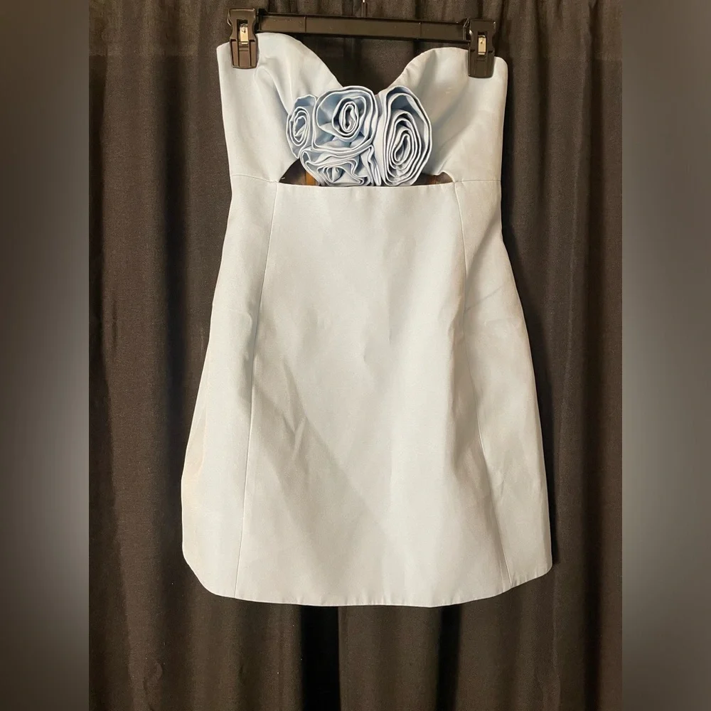 Elegant Baby Blue Dress with Floral Detail - Picture 1 of 6